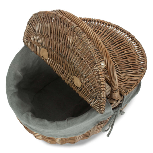 Antique Wash Oval Willow Picnic Basket with Sage Grey Lining