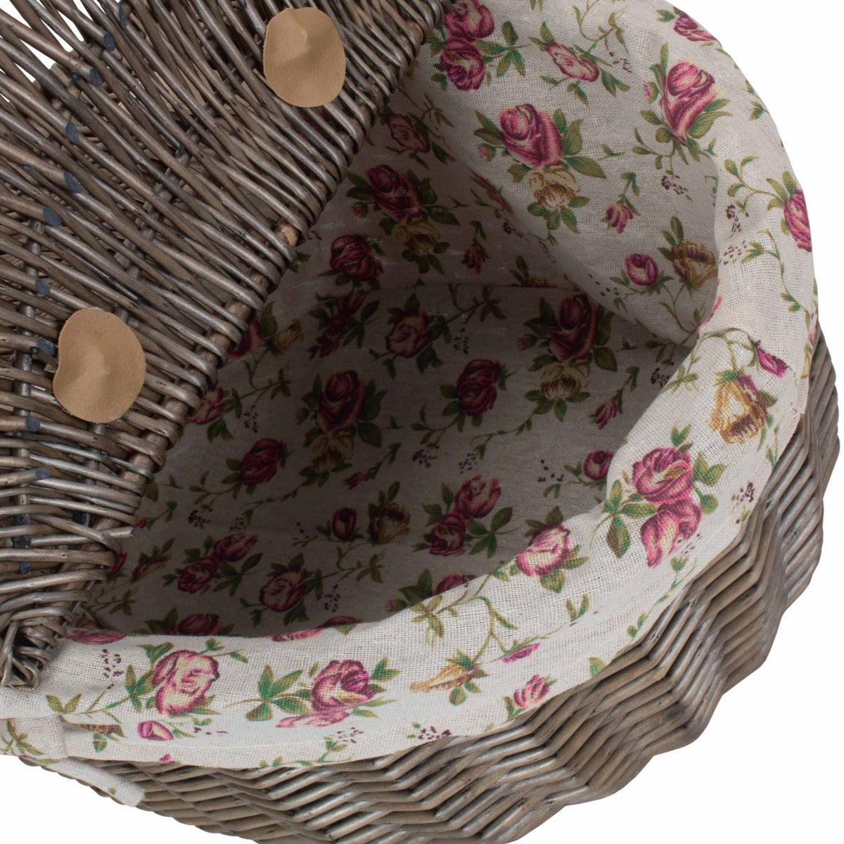 Antique Wash Finish Willow Oval Picnic Basket with Garden Rose Lining