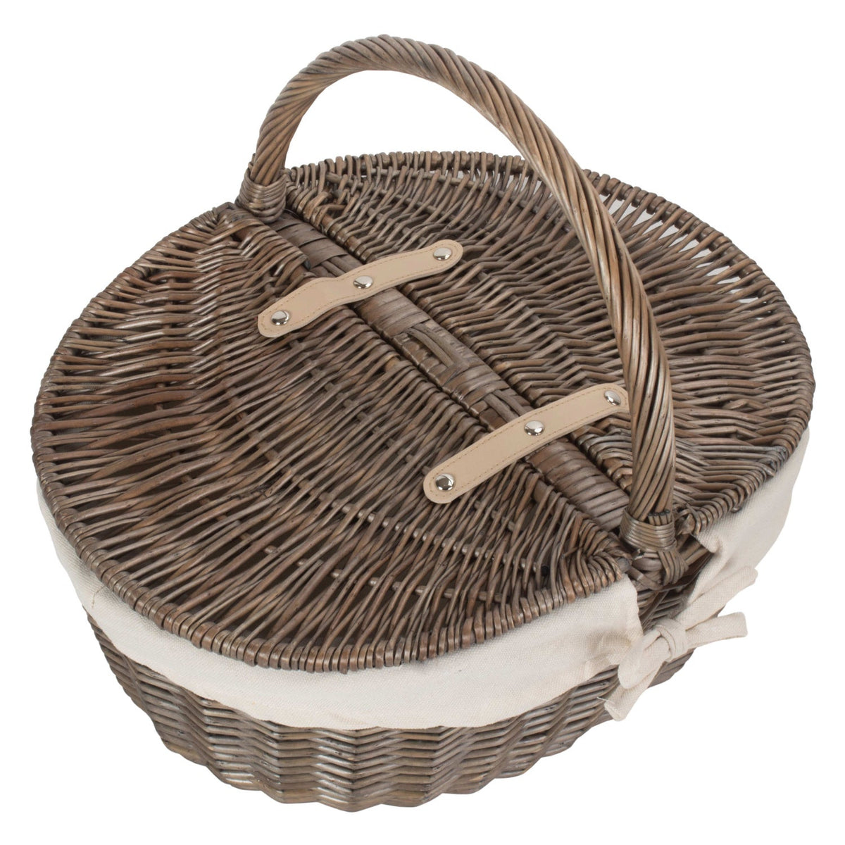 Antique Wash Finish Willow Oval Picnic Basket with White Lining