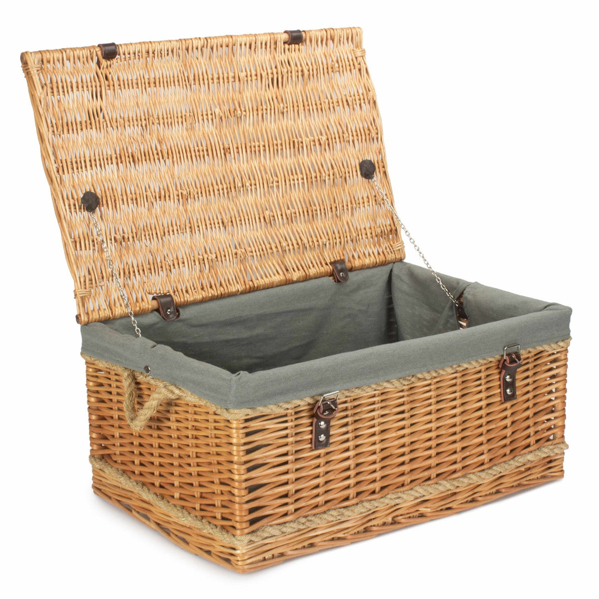 24 Inch Rope Handled Willow Hamper Trunk with Grey Sage Lining