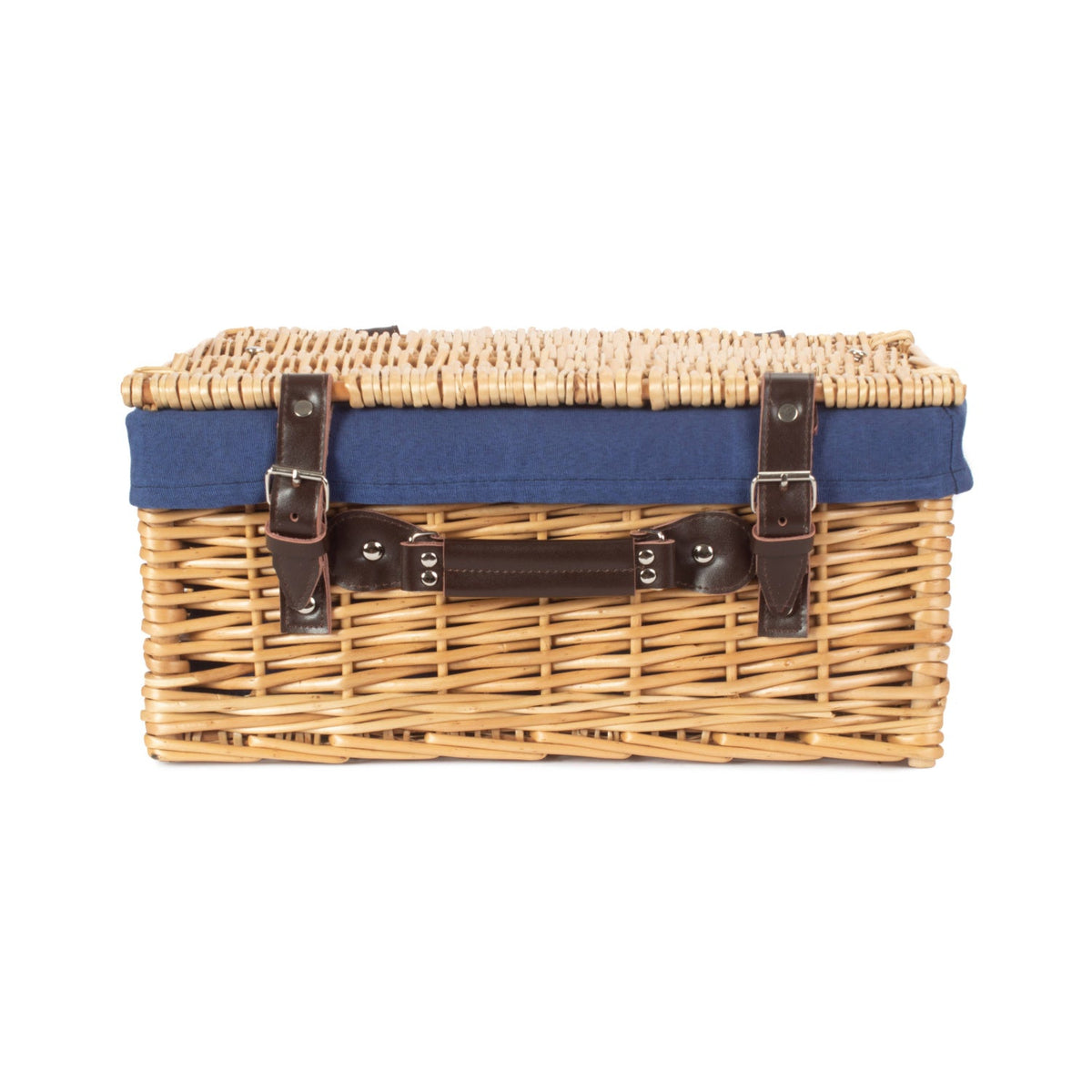 16 Inch Buff Willow Hamper with Navy Blue Lining