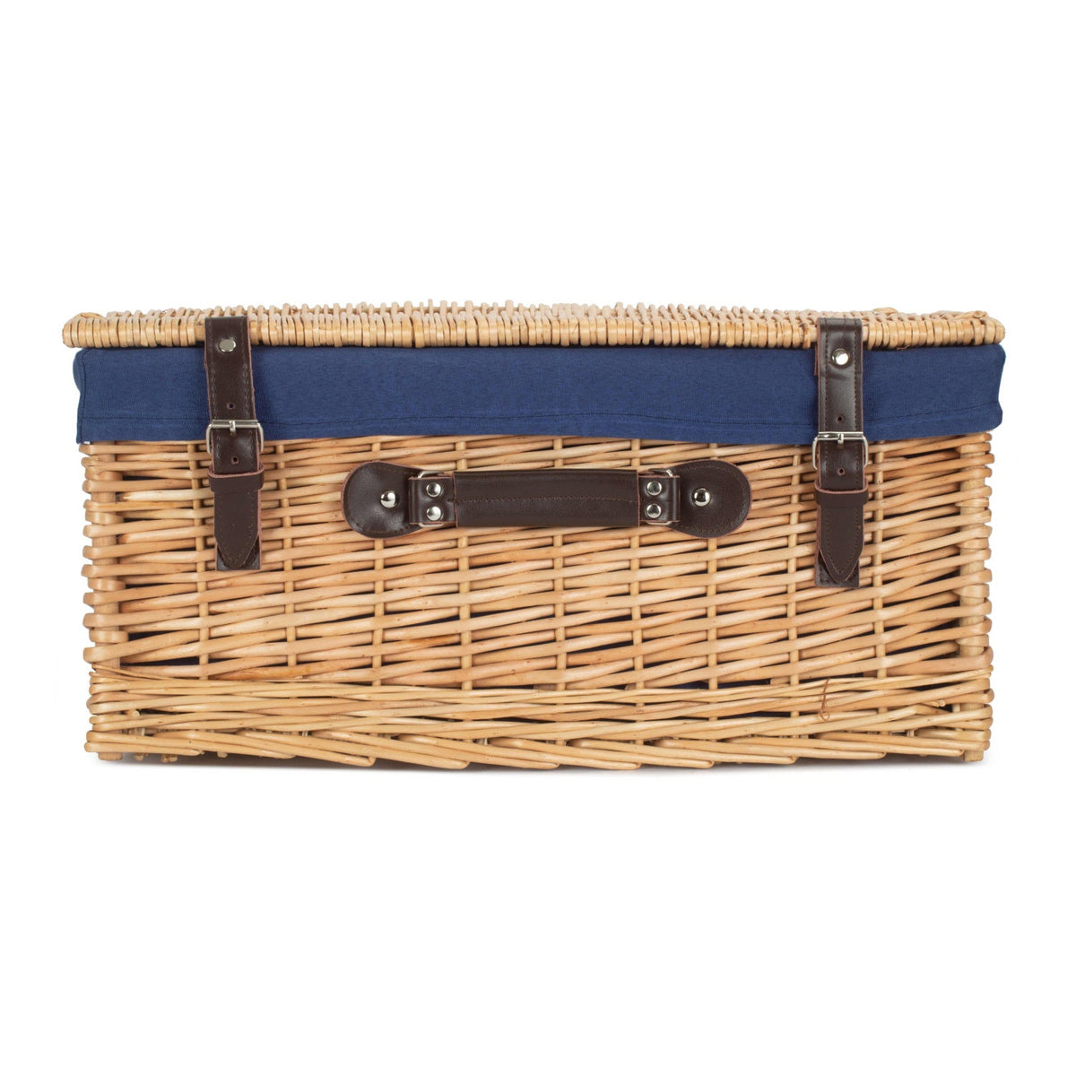 20 Inch Buff Willow Hamper Trunk with Navy Blue Lining