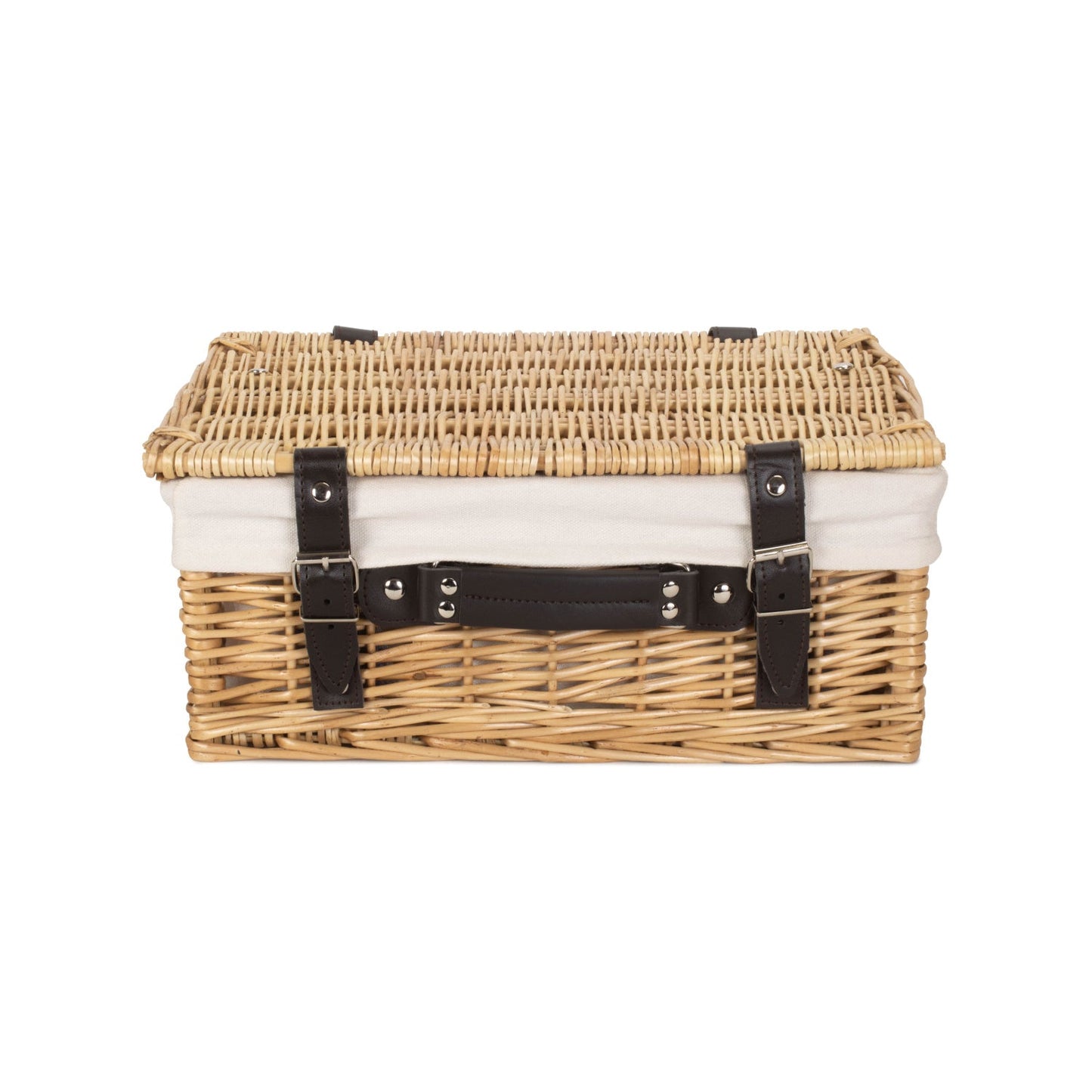 14 Inch Buff Willow Wicker Hamper with White Lining