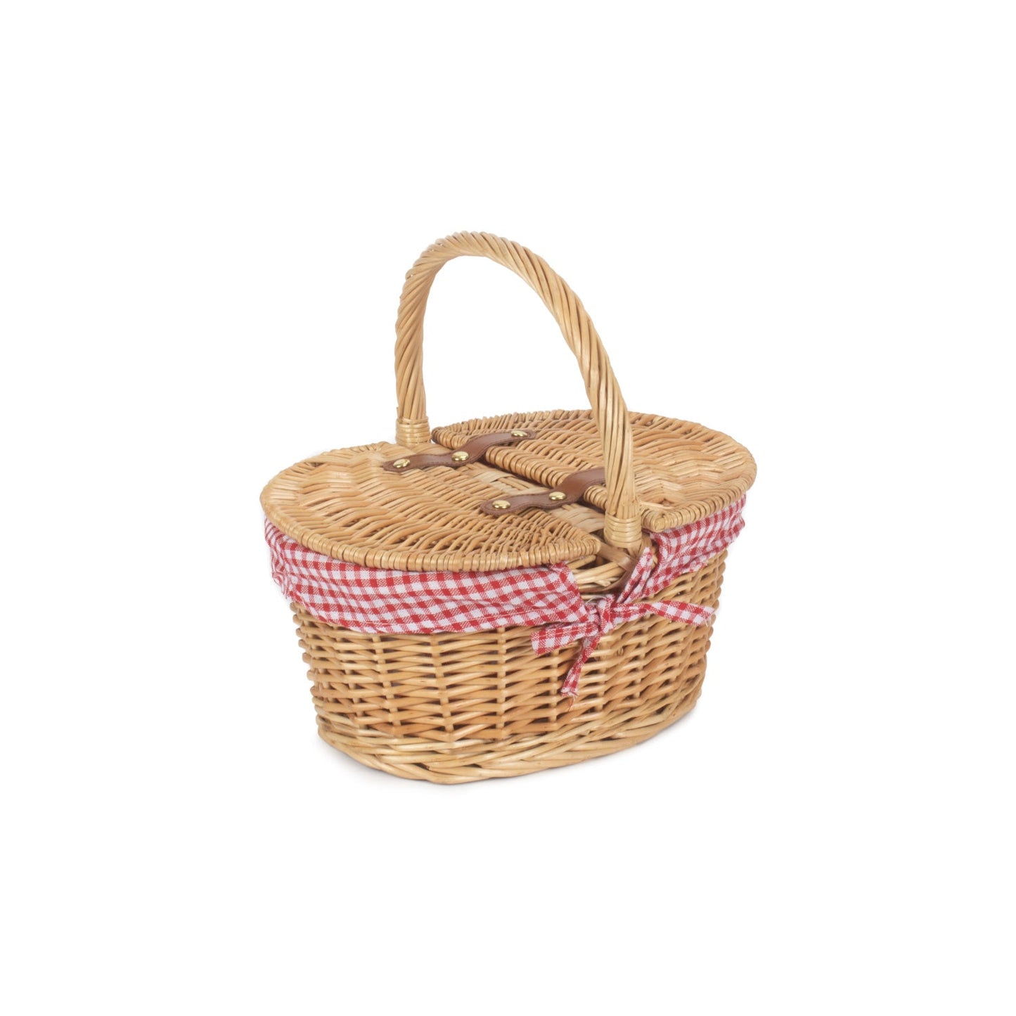 Child's Oval Lidded Buff Willow Hamper with Red & White Checked Lining