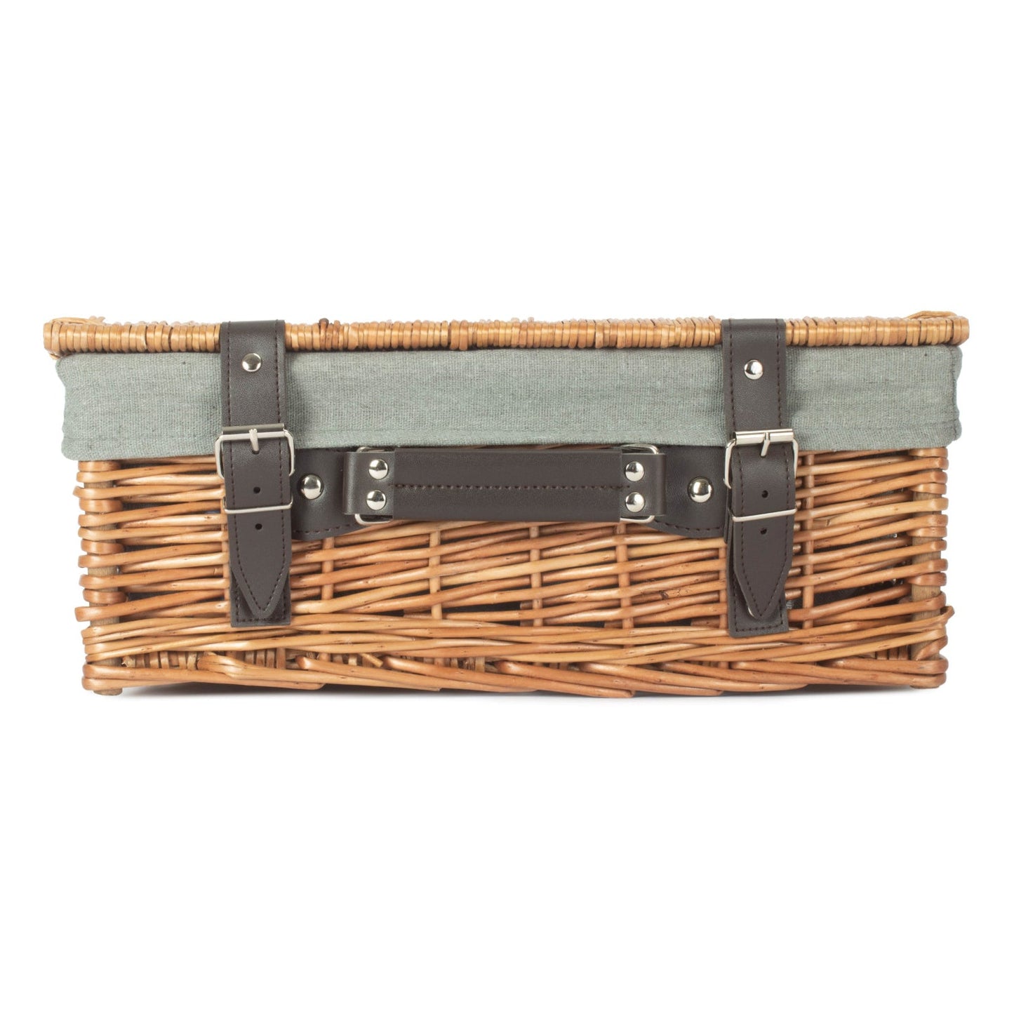 14 Inch Double Steamed Willow Hamper with Grey Sage Lining