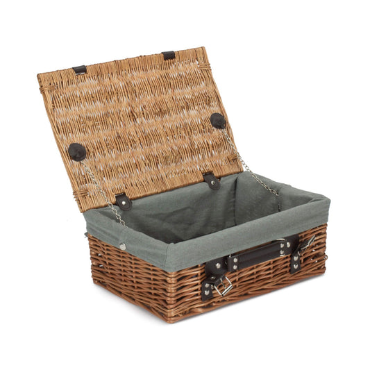 14 Inch Double Steamed Willow Hamper with Grey Sage Lining