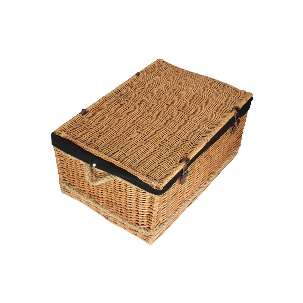 28 Inch Rope Handled Willow Hamper Trunk with Black Lining