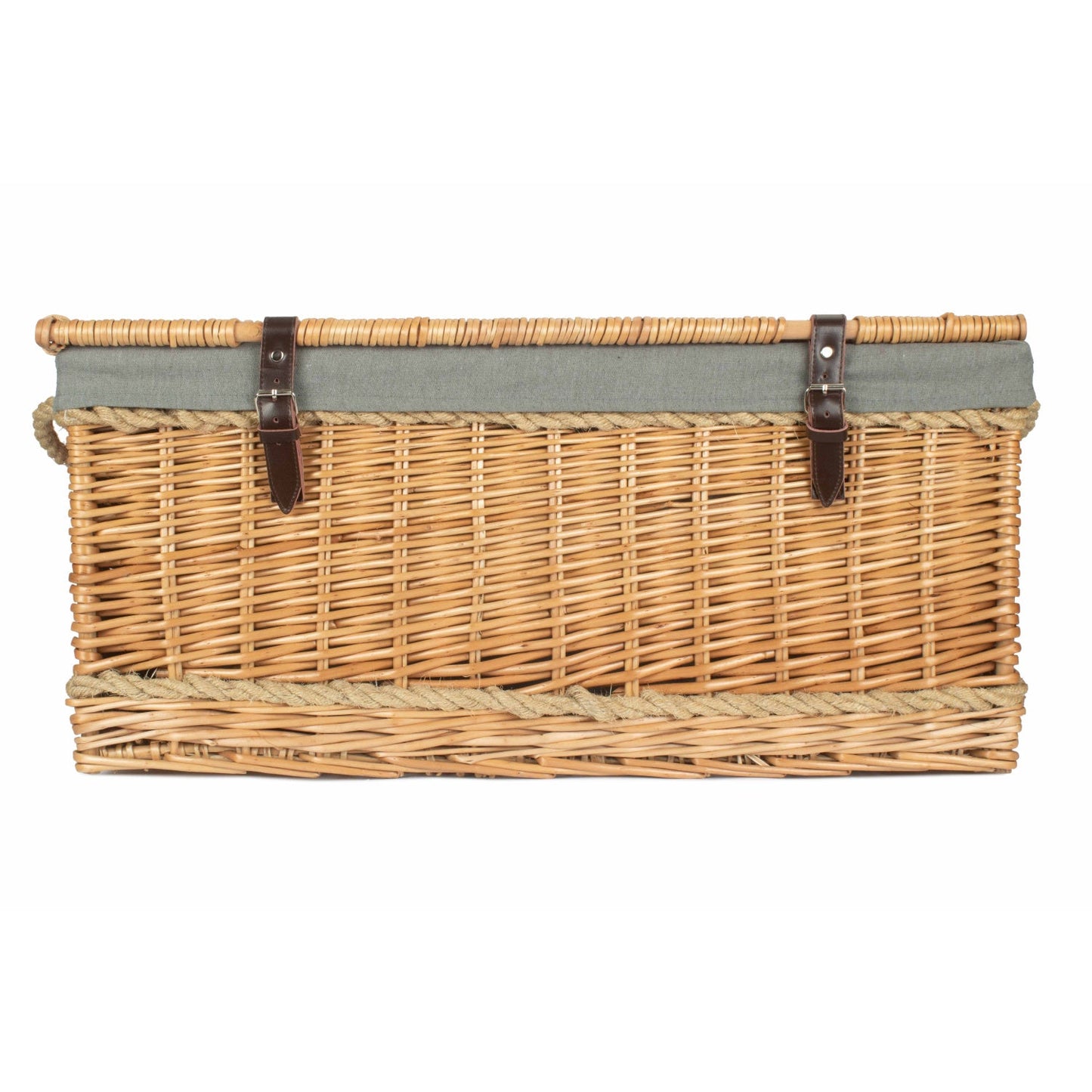 28 Inch Rope Handled Willow Hamper Trunk with Grey Sage Lining