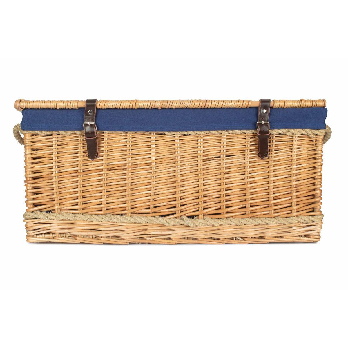 28 Inch Rope Handled Willow Hamper Trunk with Navy Blue Lining