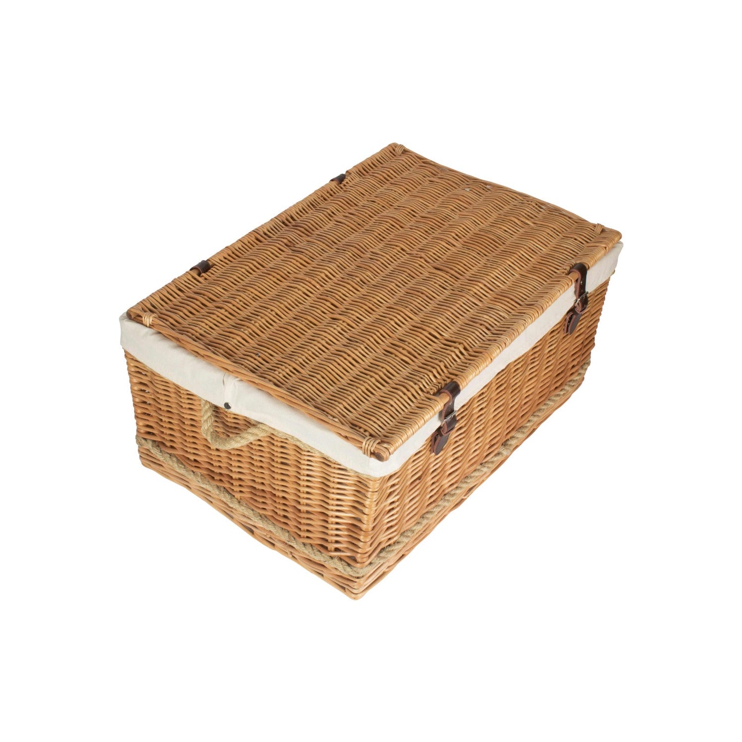 28 Inch Rope Handled Willow Hamper Trunk with White Lining