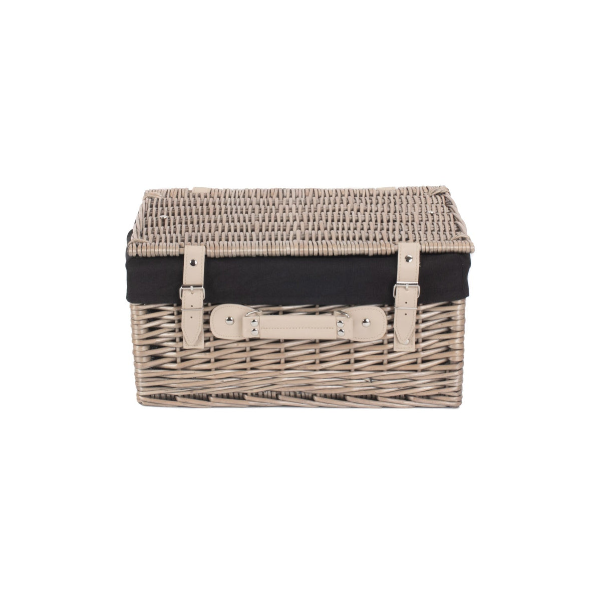16 Inch Antique Wash Willow Hamper with Black Lining