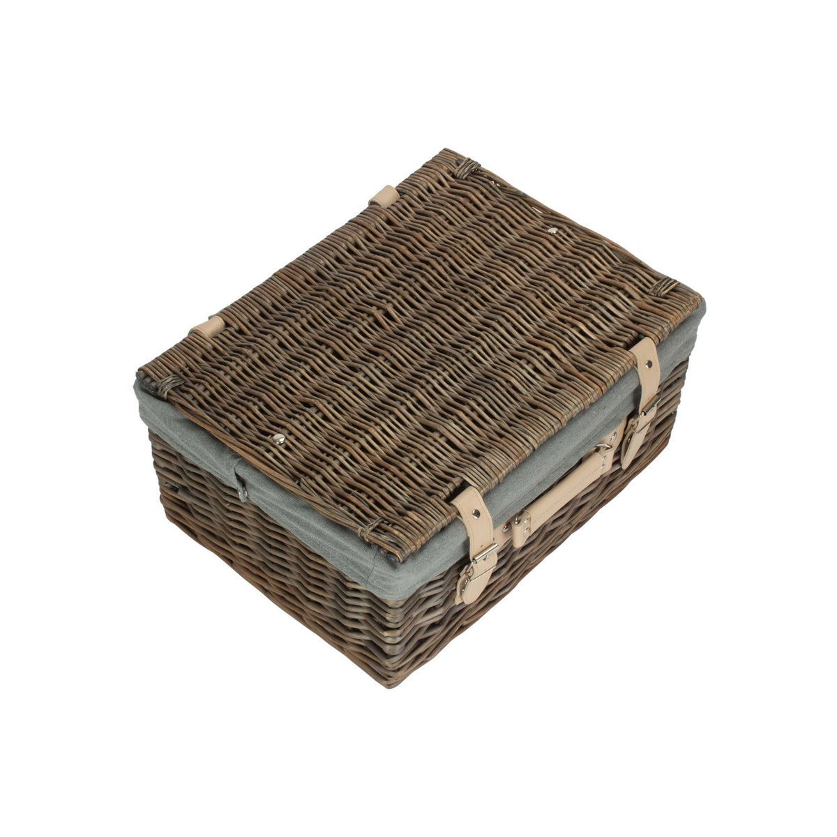 16 Inch Antique Wash Willow Hamper with Grey Sage Lining