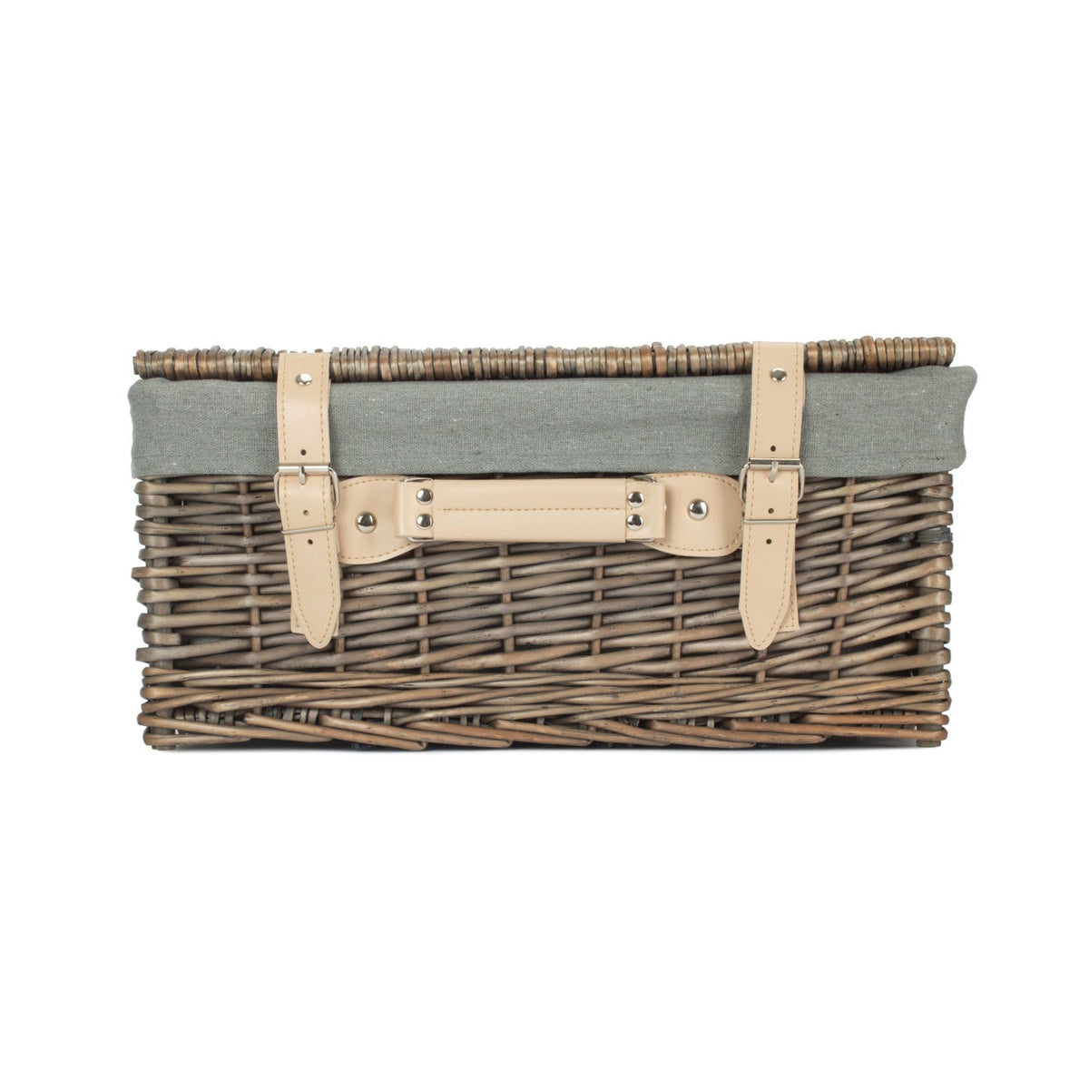16 Inch Antique Wash Willow Hamper with Grey Sage Lining