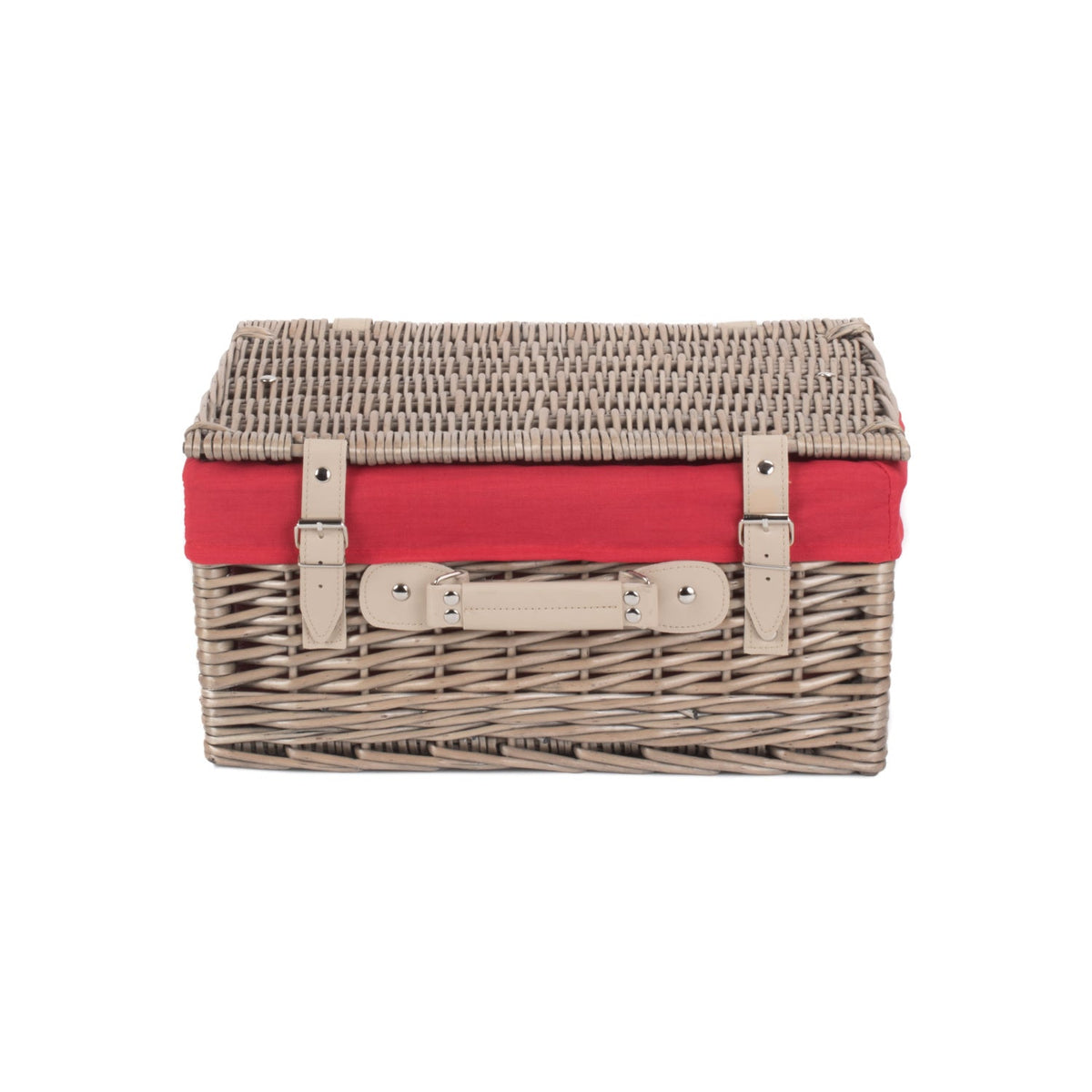 16 Inch Antique Wash Willow Hamper with Red Lining