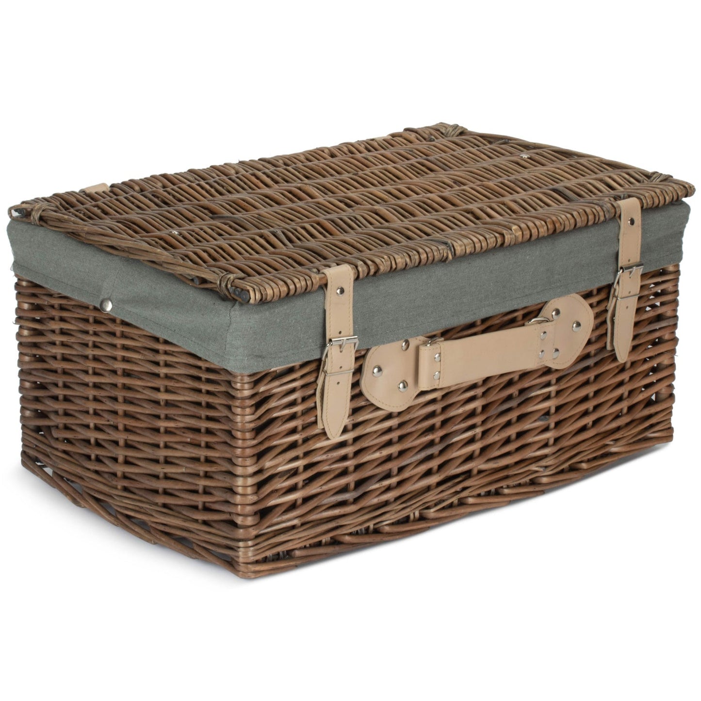 20 Inch Antique Wash Willow Hamper with Grey Sage Lining
