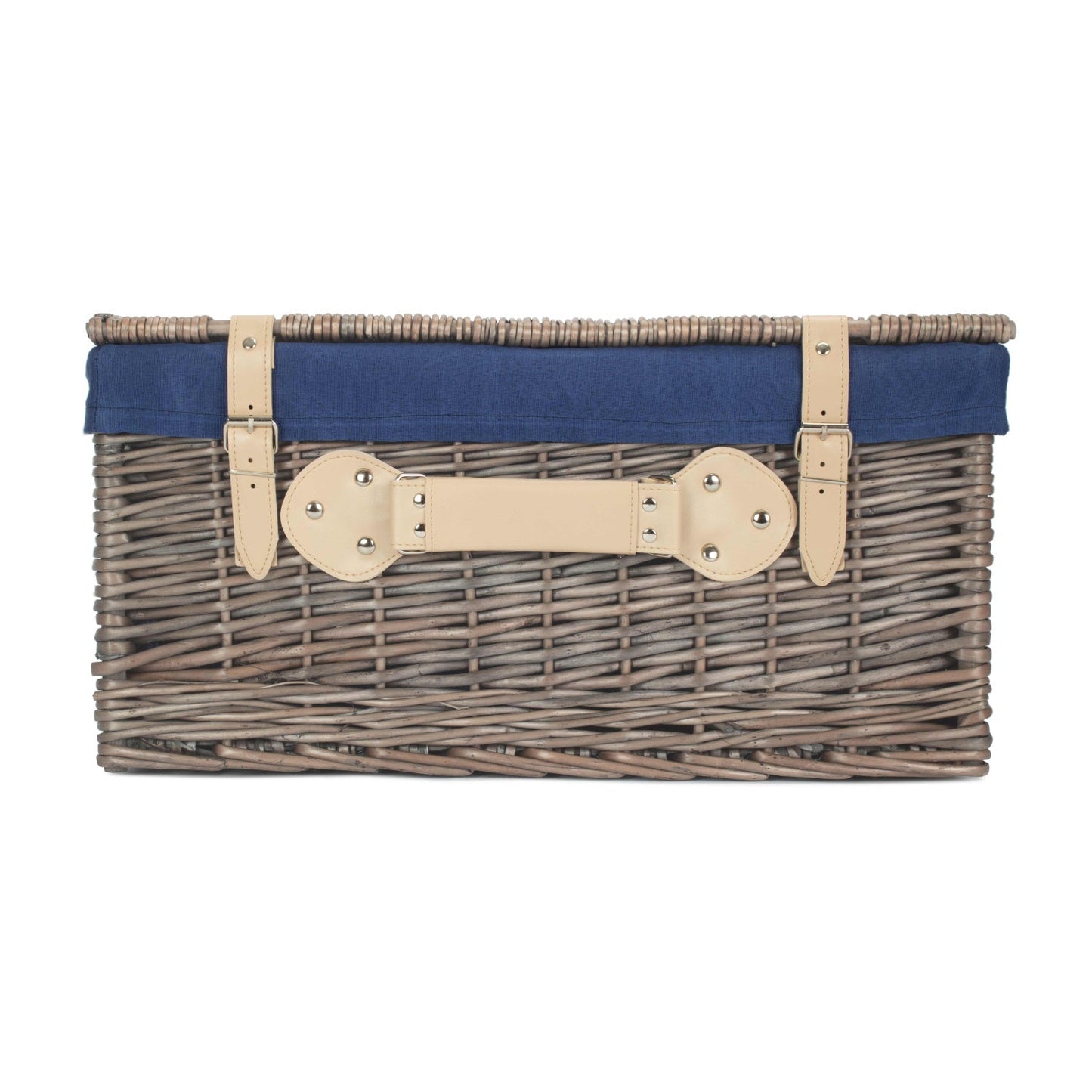 20 Inch Antique Wash Willow Hamper with Navy Blue Lining