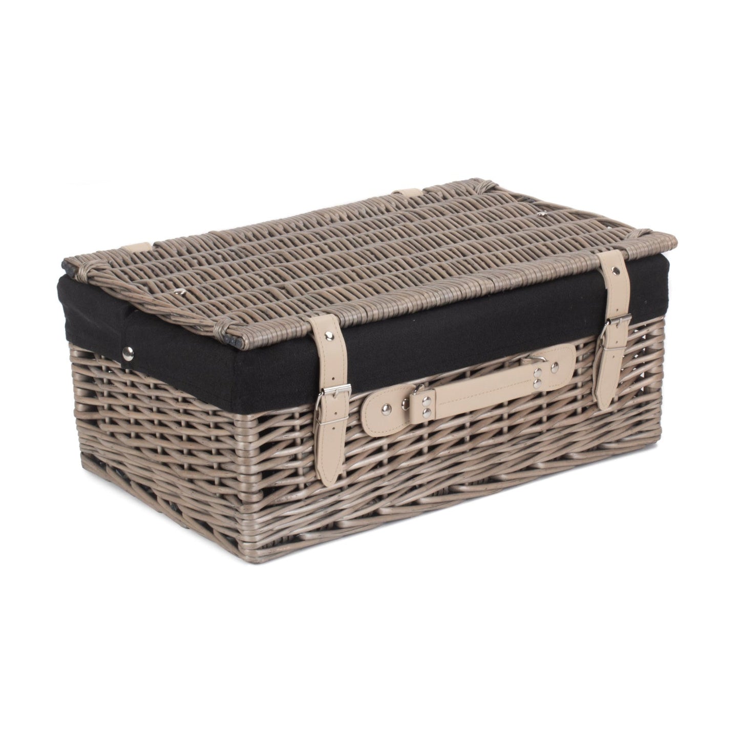 18 Inch Antique Wash Willow Hamper with Black Lining