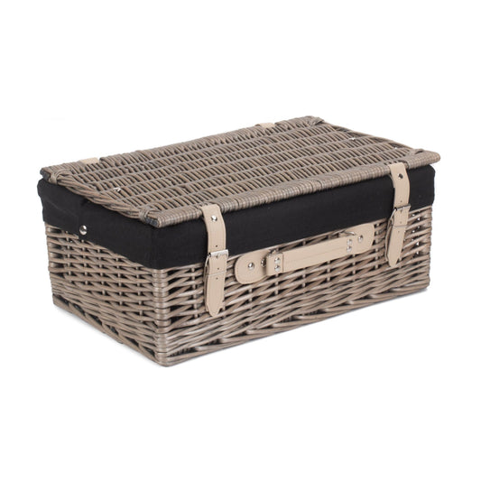 18 Inch Antique Wash Willow Hamper with Black Lining