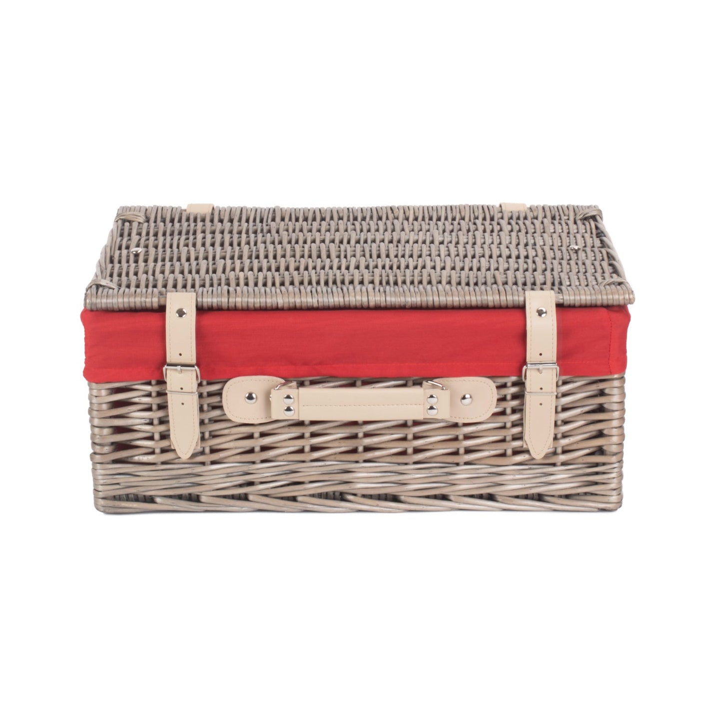18 Inch Antique Wash Willow Hamper with Red Lining