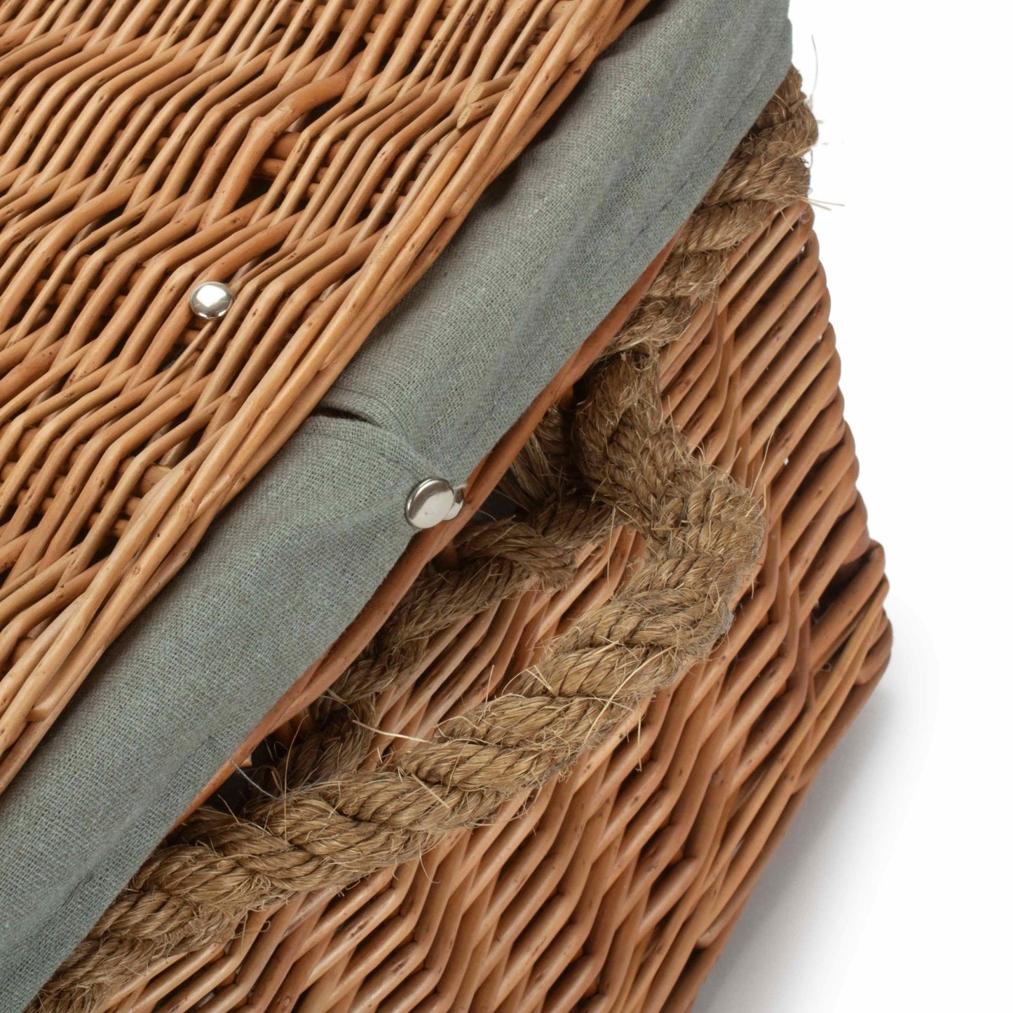 24 Inch Double Steamed Willow Rope Handled Trunk with Grey Sage Lining