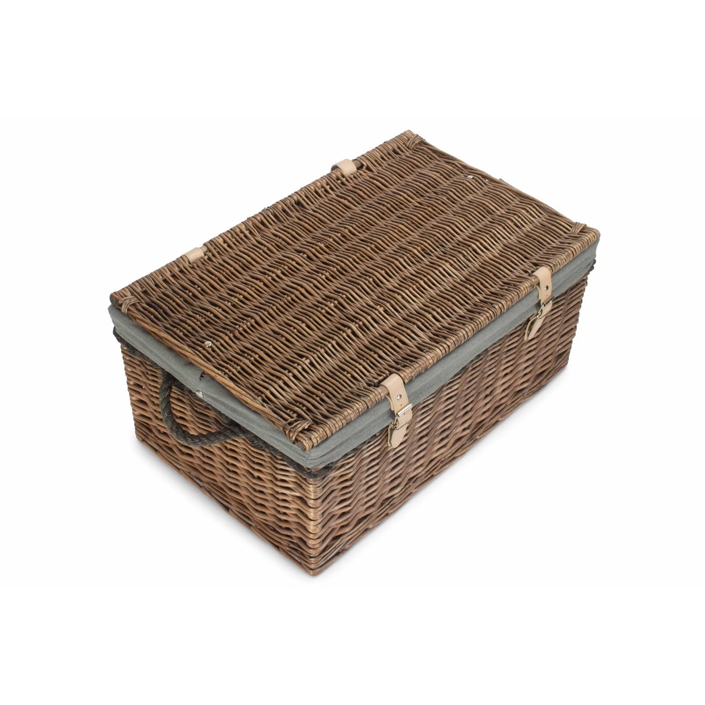 24 Inch Antique Wash Willow Rope Handled Trunk with Grey Sage Lining