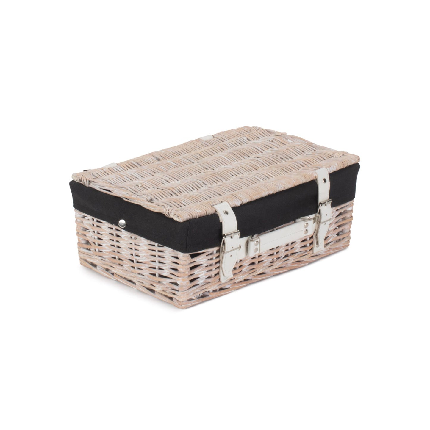 14 Inch White Wash Willow Hamper with Black Lining