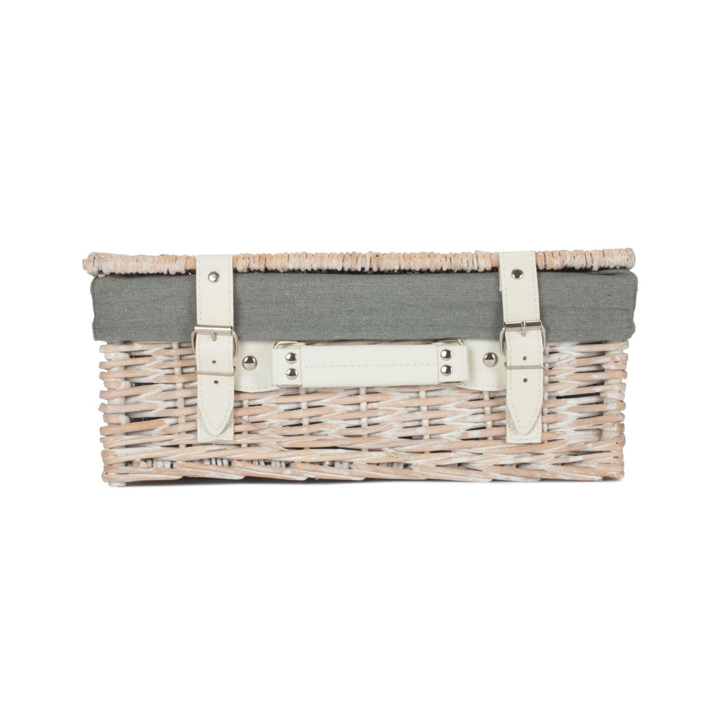 14 Inch White Wash Willow Hamper with Grey Sage Lining