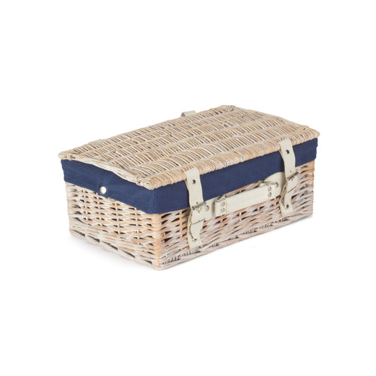 14 Inch White Wash Willow Hamper with Navy Blue Lining