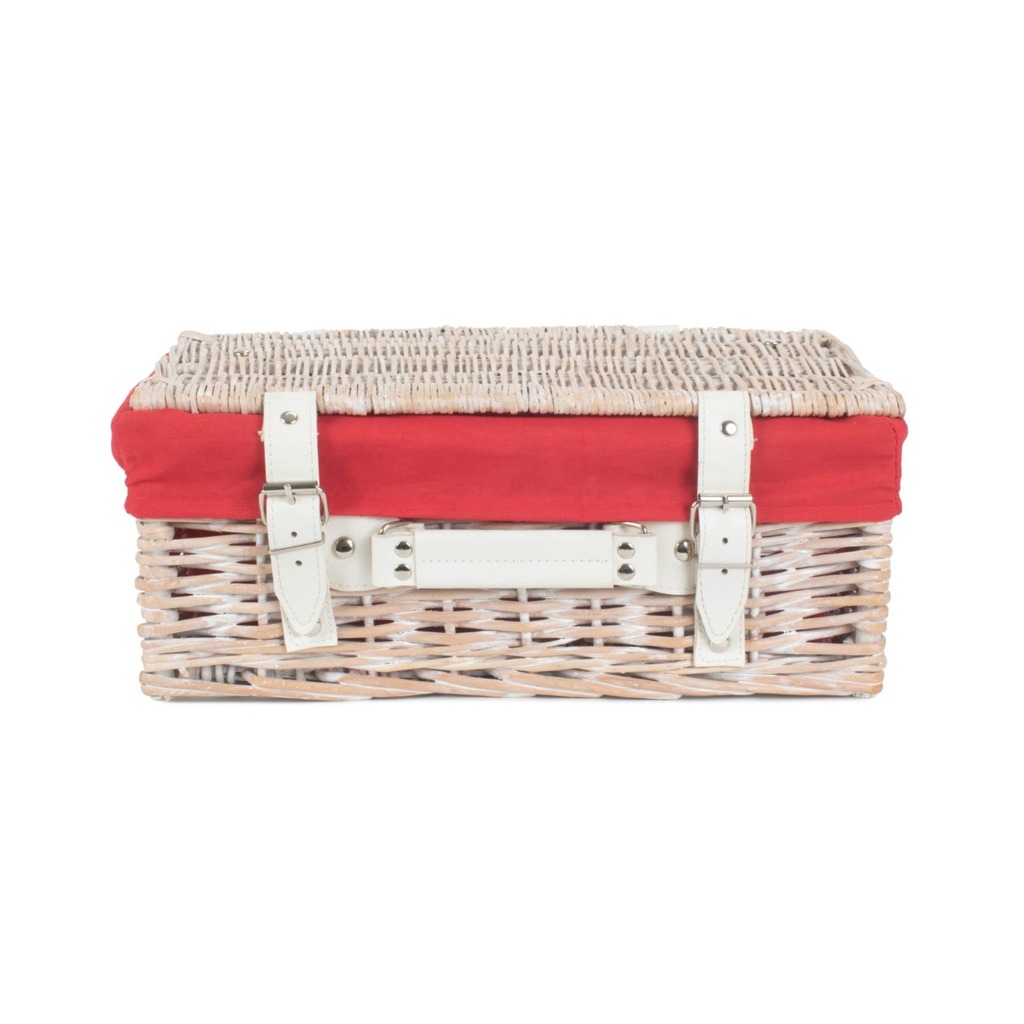 14 Inch White Wash Willow Hamper with Red Lining