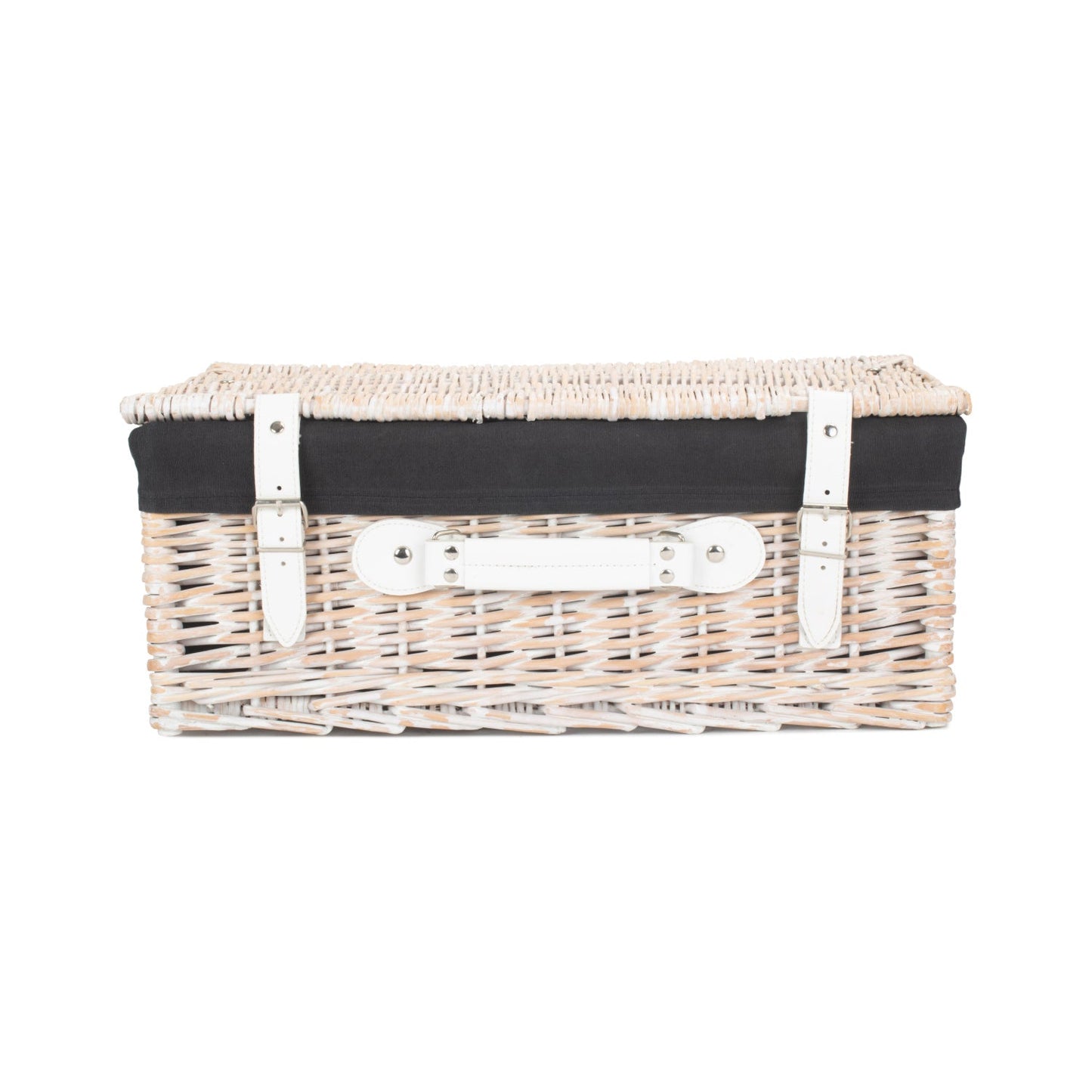 18 Inch White Wash Willow Hamper with Black Lining