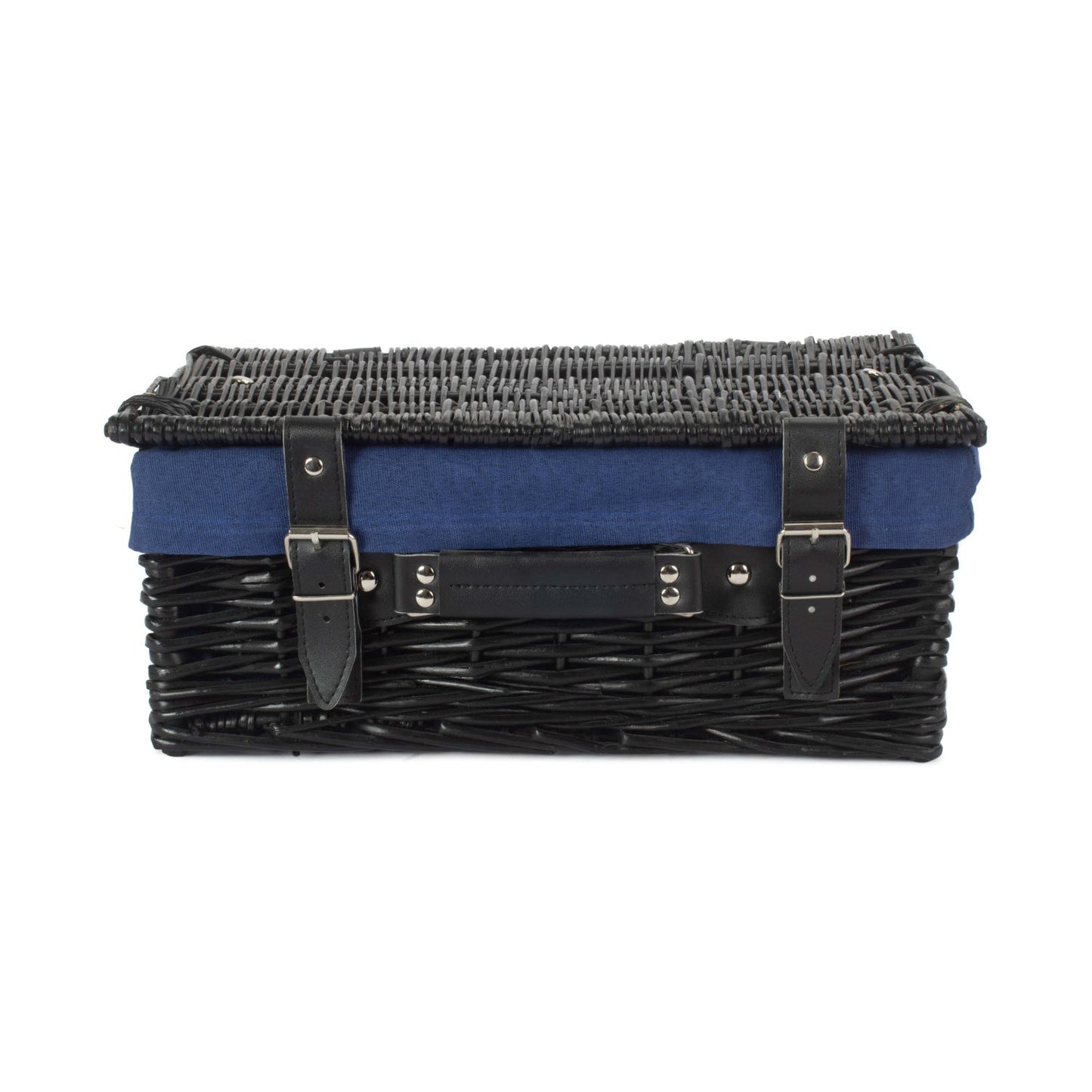 14 Inch Black Willow Hamper with Navy Blue Lining