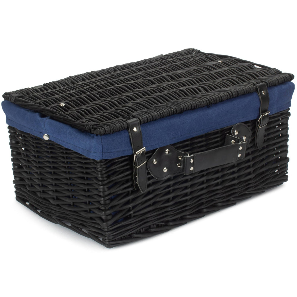 20 Inch Black Willow Hamper with Navy Blue Lining