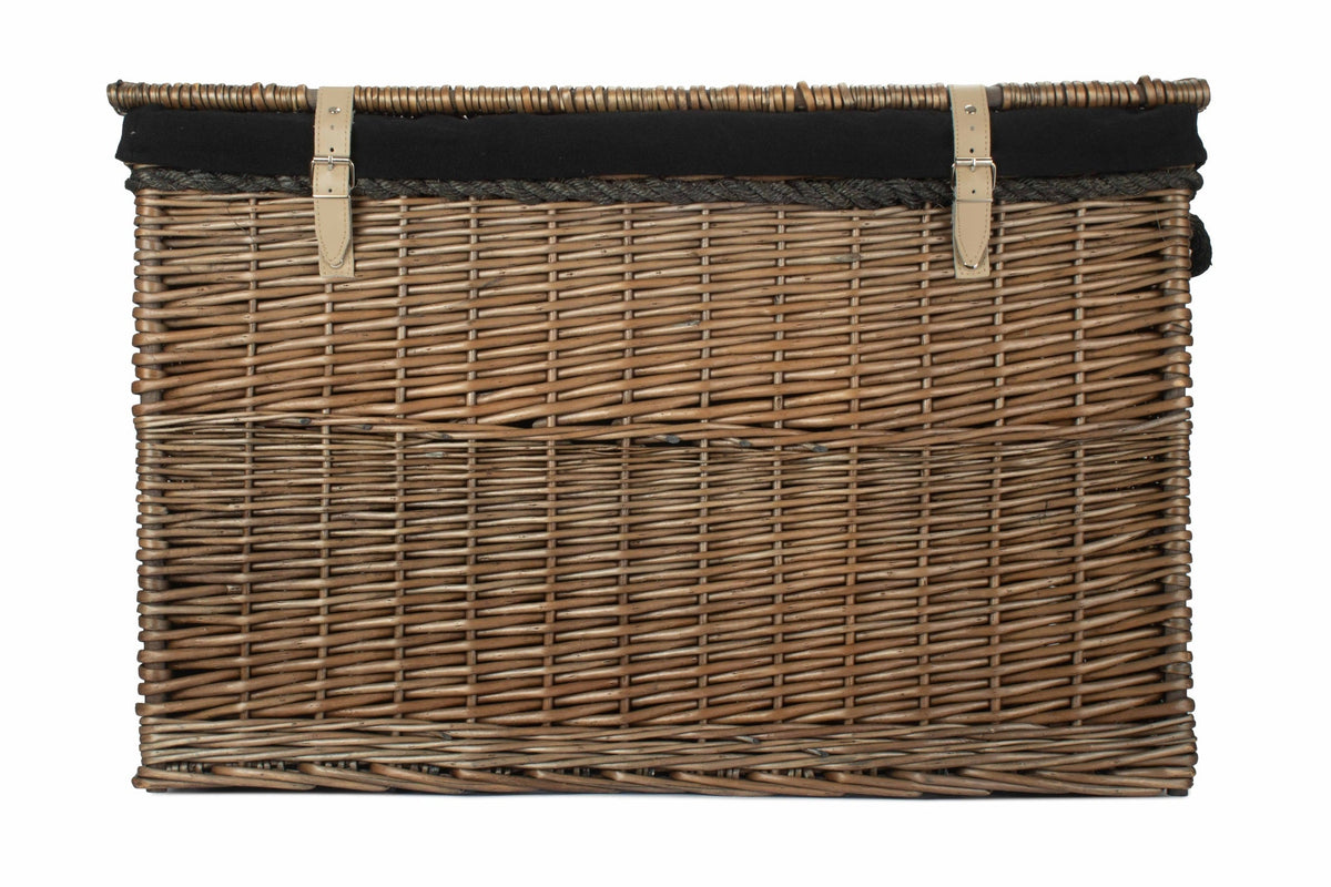 29 Inch Antique Wash Willow Storage Hamper with Rope Handles and Black Lining