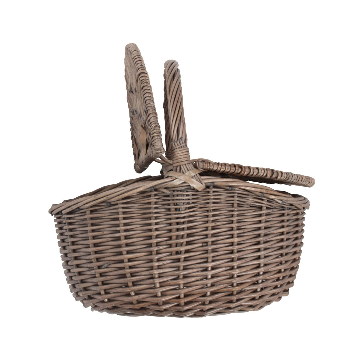 Small Antique Wash Finish Willow Oval Picnic Basket