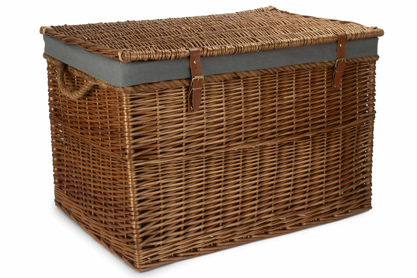 29 Inch Light Steamed Willow Storage Hamper with Grey Sage Lining