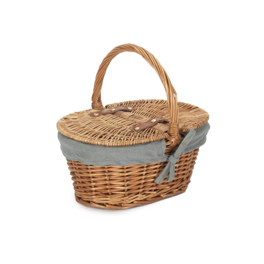Children’s Oval Willow Picnic Basket with Light Steamed with Grey Sage Lining