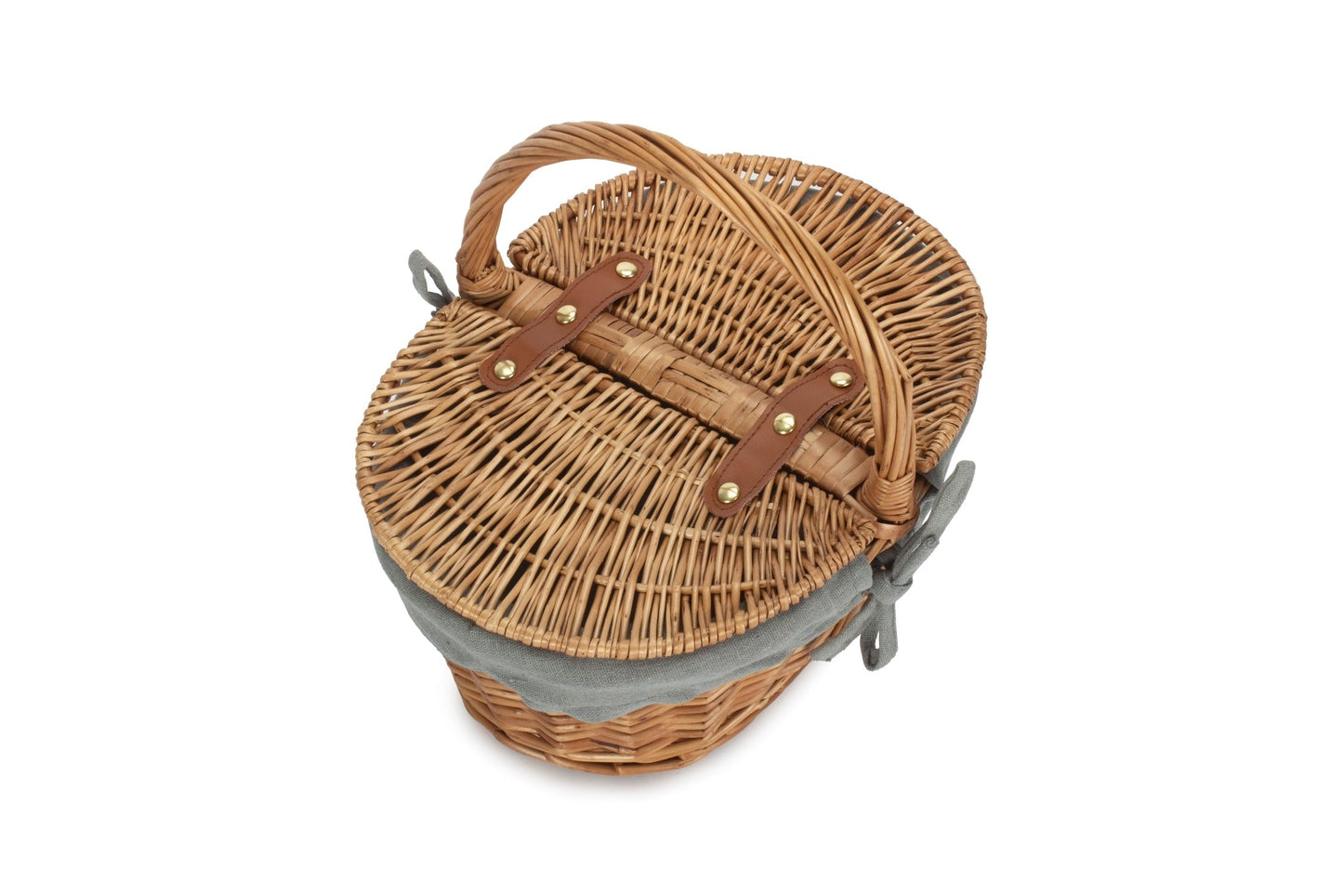 Children’s Oval Willow Picnic Basket with Light Steamed with Grey Sage Lining