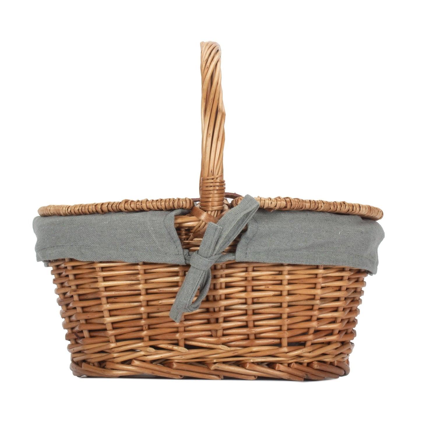Children’s Oval Willow Picnic Basket with Light Steamed with Grey Sage Lining