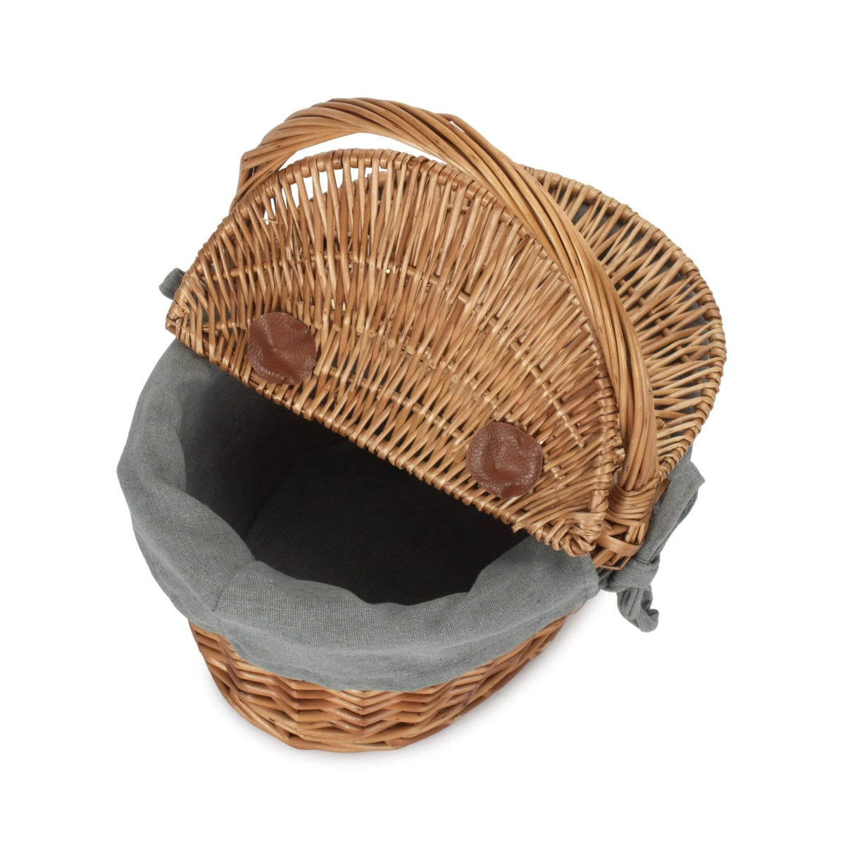 Children’s Oval Willow Picnic Basket with Light Steamed with Grey Sage Lining