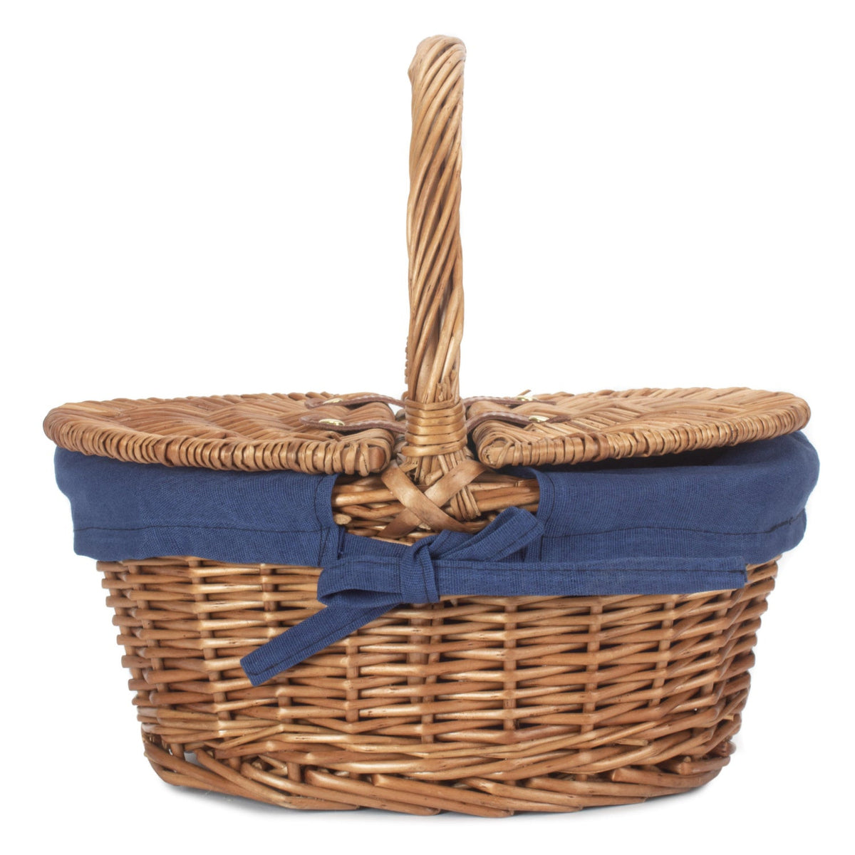 Child's Light Steamed Finish Willow Oval Picnic Basket with Navy Blue Lining
