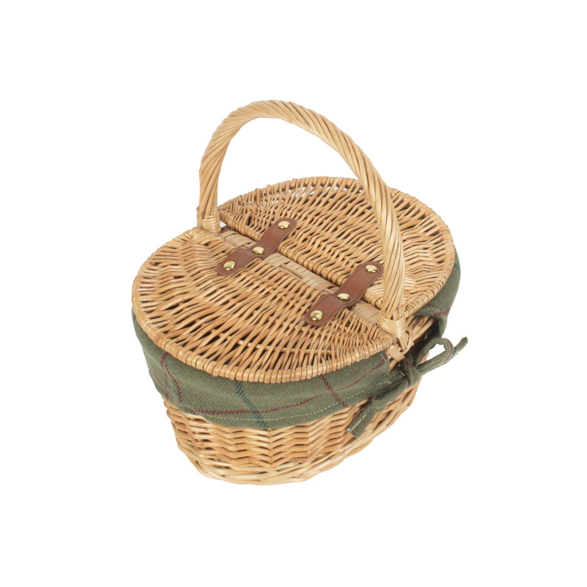 Child's Oval Willow Lidded Picnic Hamper with Green Tweed Lining