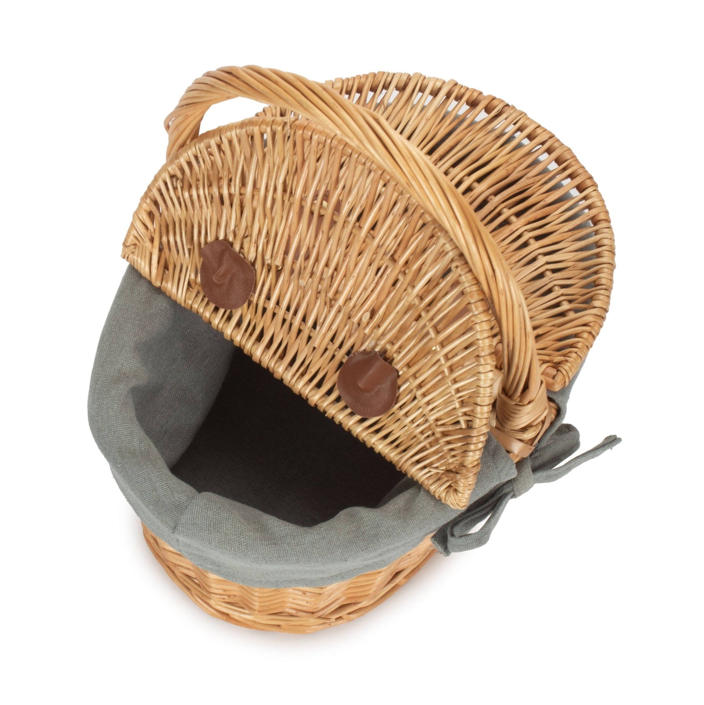 Deep Oval Willow Picnic Basket with Antique Wash with Grey Sage Lining