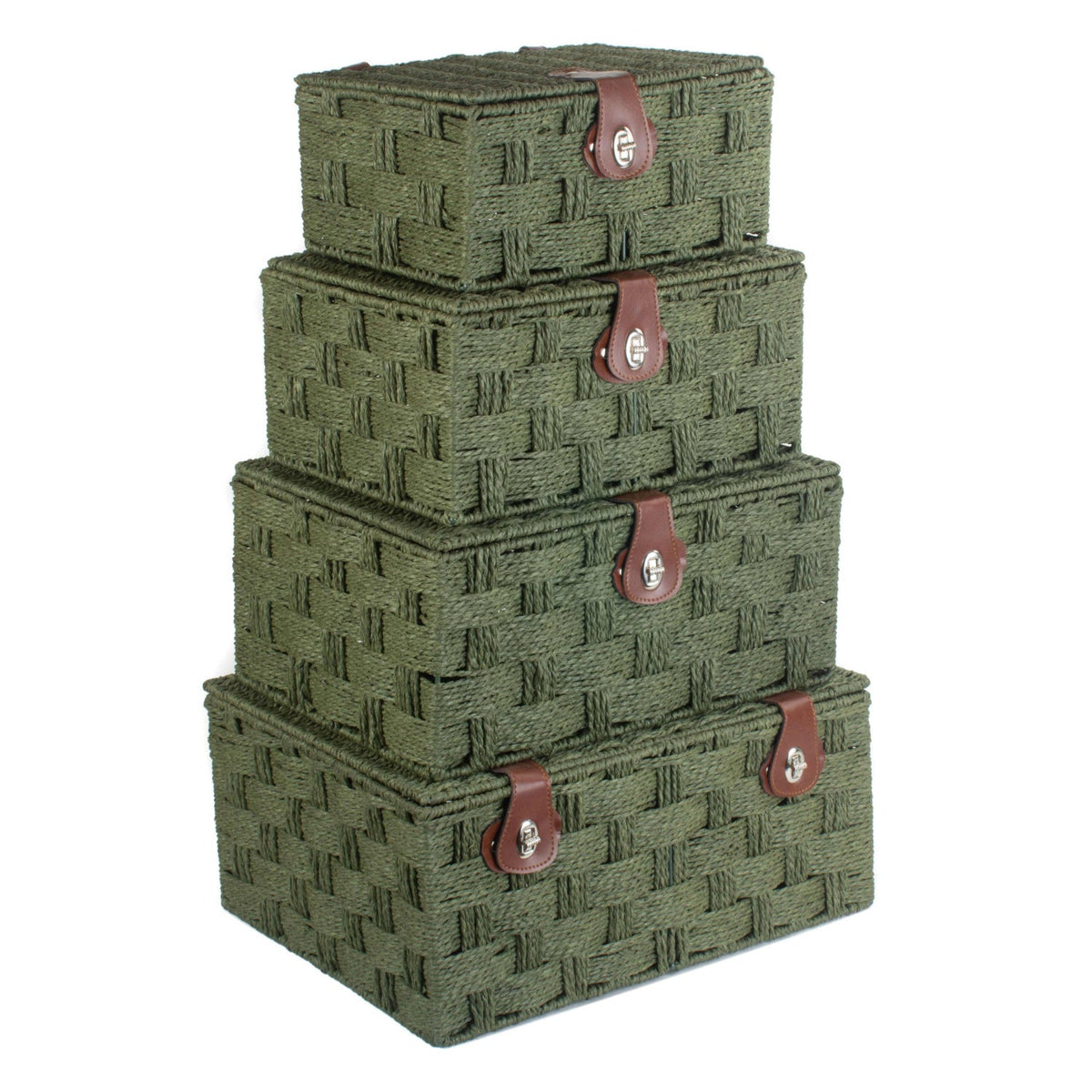 Set of 4 Paper Rope Hampers - Forest Green