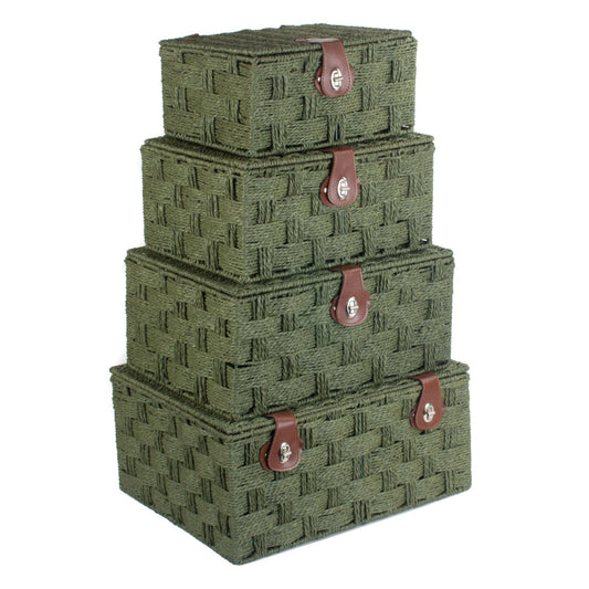 Set of 4 Paper Rope Hampers - Forest Green
