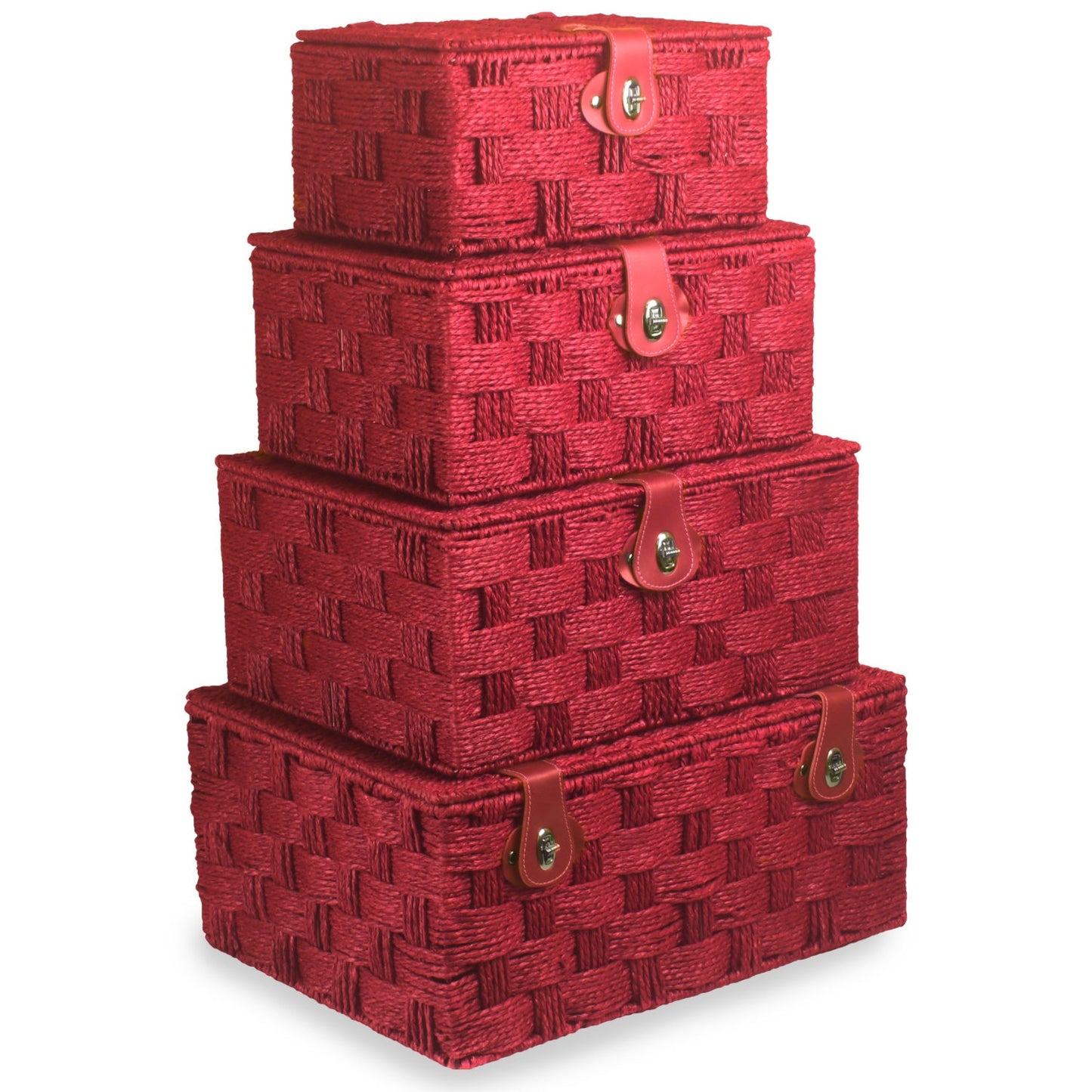 Set of 4 Paper Rope Hampers - Red