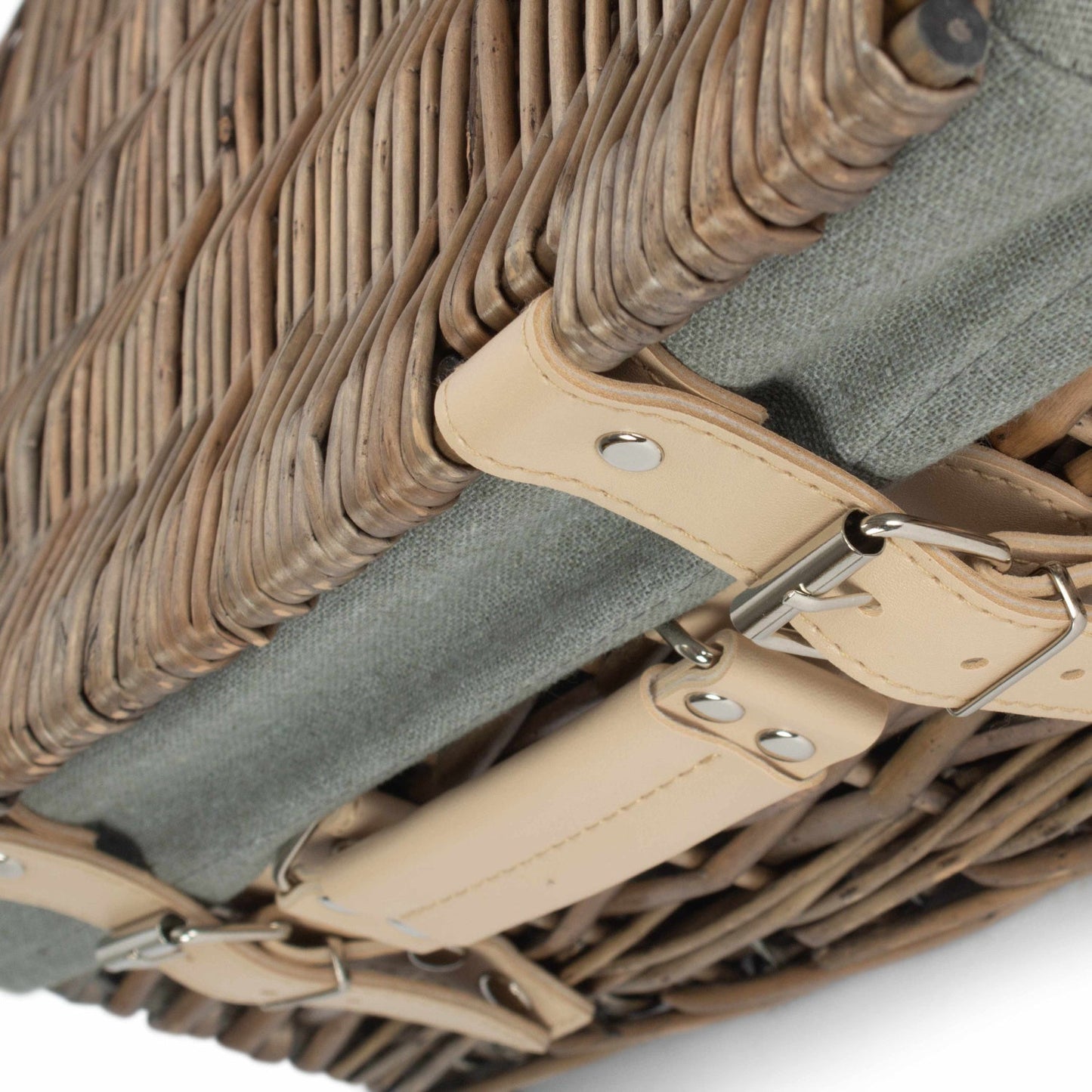 14 Inch Antique Wash Split Willow Hamper with Grey Sage Lining