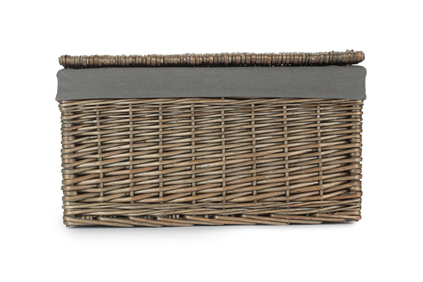 Large Antique Wash Willow Storage Hamper with Grey Sage Lining