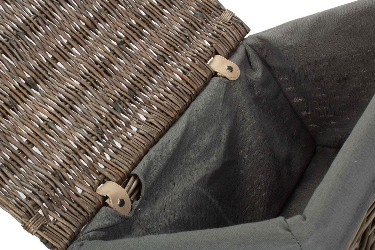 Large Antique Wash Willow Storage Hamper with Grey Sage Lining