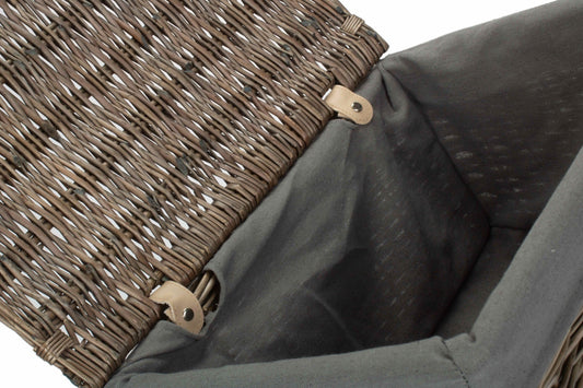 Large Antique Wash Willow Storage Hamper with Grey Sage Lining