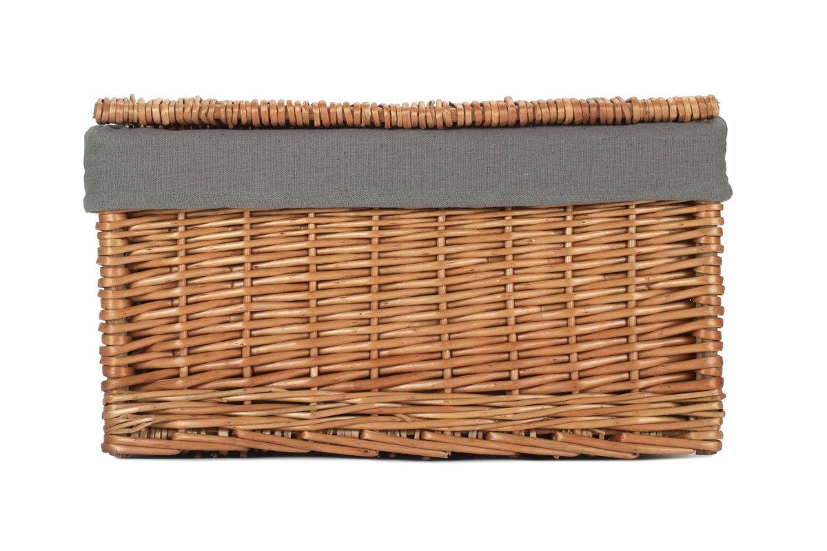 Large Double Steamed WIllow Storage Hamper with Grey Sage Lining